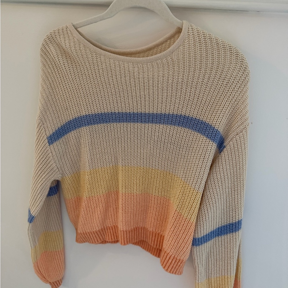 Billabong Women's Sweater with Blue, Yellow, and Orange Stripes